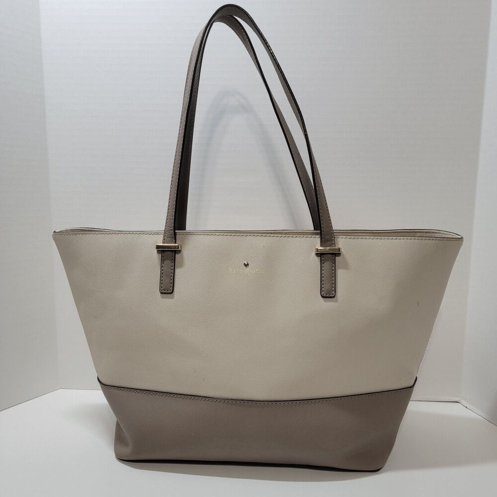 Kate Spade Large Grand Street Harmony Colorblock Tote in Cream and Dove Gray